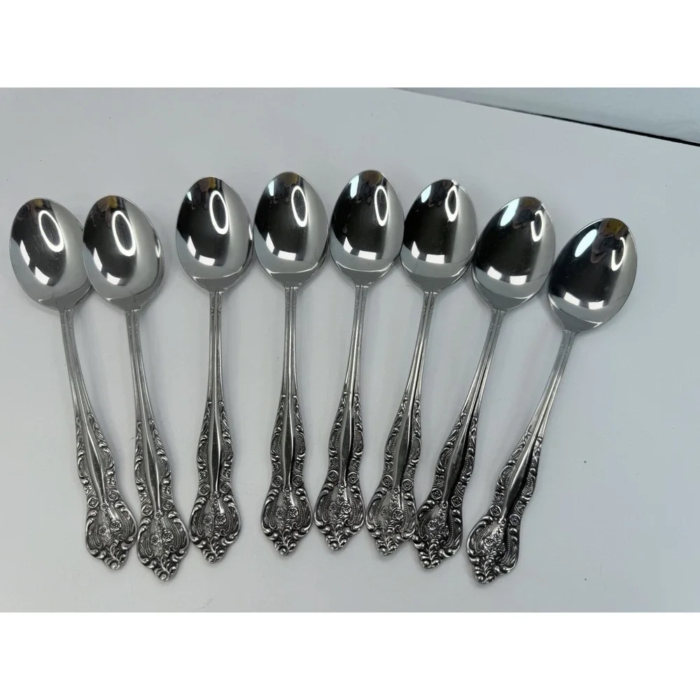 Stanley Roberts DYNASTY Stainless 5 Petal Flower - Set of 8 Soup Spoons Japan